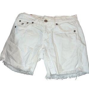 True Religion White Frayed Jean Shorts
